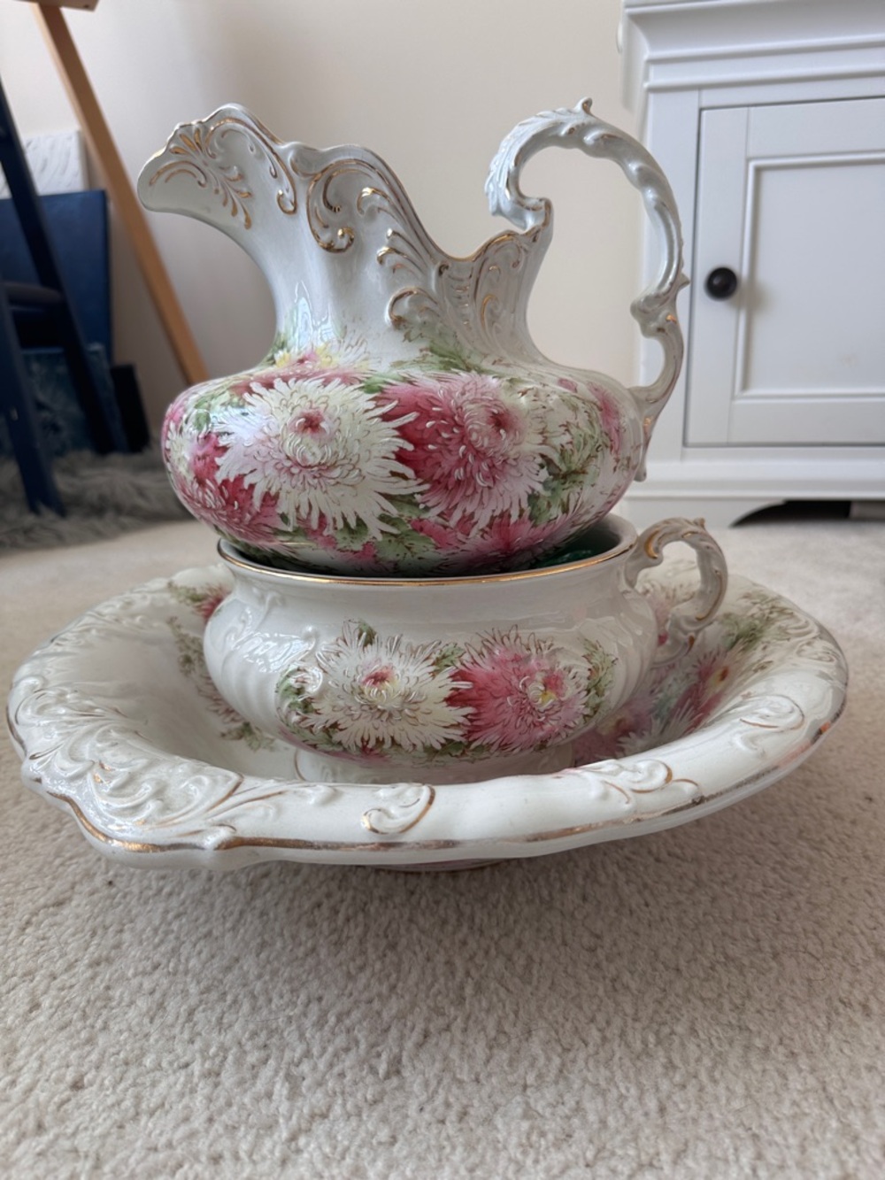 W.H. Tatler floral Porcelain Pitcher, Bowl & Basin SET